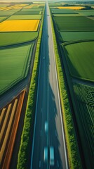 Ultra HD Aerial View of Endless Highway Cutting Through Geometric Farmland in 8K