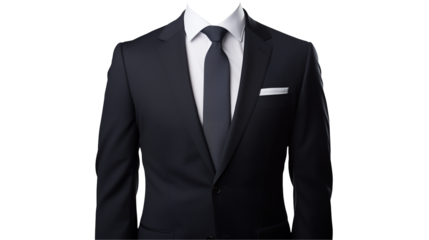 A black suit with a white shirt and a black tie isolated