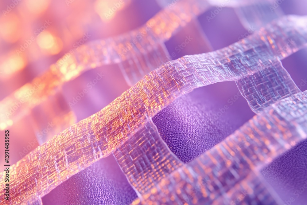 Poster Macro image of a woven textile with intricate patterns, soft colors, and a dreamy, abstract aesthetic.