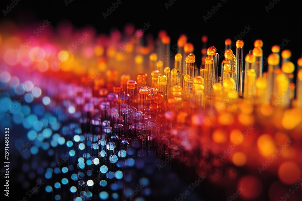 Poster Abstract macro shot of cylindrical shapes that transition from blue hues to vibrant oranges, creating a striking color gradient effect.