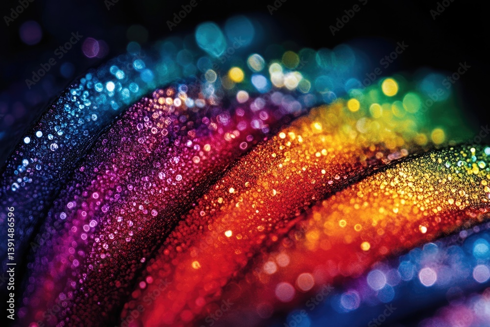 Poster Abstract vibrant rainbow of colors glistening with a myriad of tiny sparkling specks, creating a dazzling visual symphony.