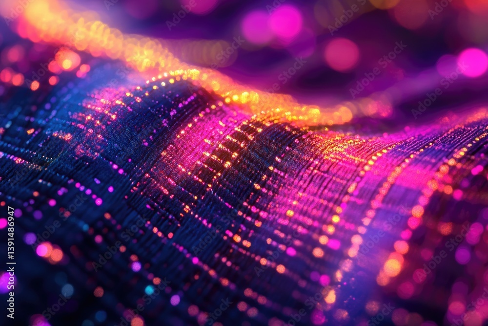Poster abstract waves of vibrant, glowing light, resembling futuristic technology or digital data streams i