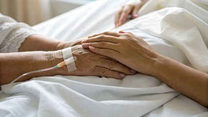Compassionate Support Holding Hands of a Hospitalized Loved One