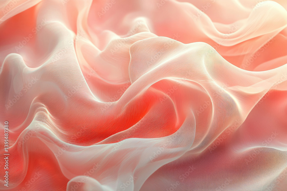 Aufkleber soft, flowing peach and white sheer fabric with delicate texture and subtle ombre effect.