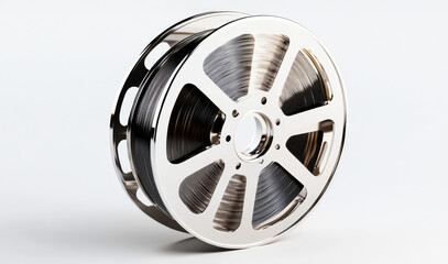Obraz premium The Cinematic Reel: A close-up view of a vintage film reel, a gleaming icon of cinematic storytelling. This image beautifully captures the nostalgic essence of movie-making history.