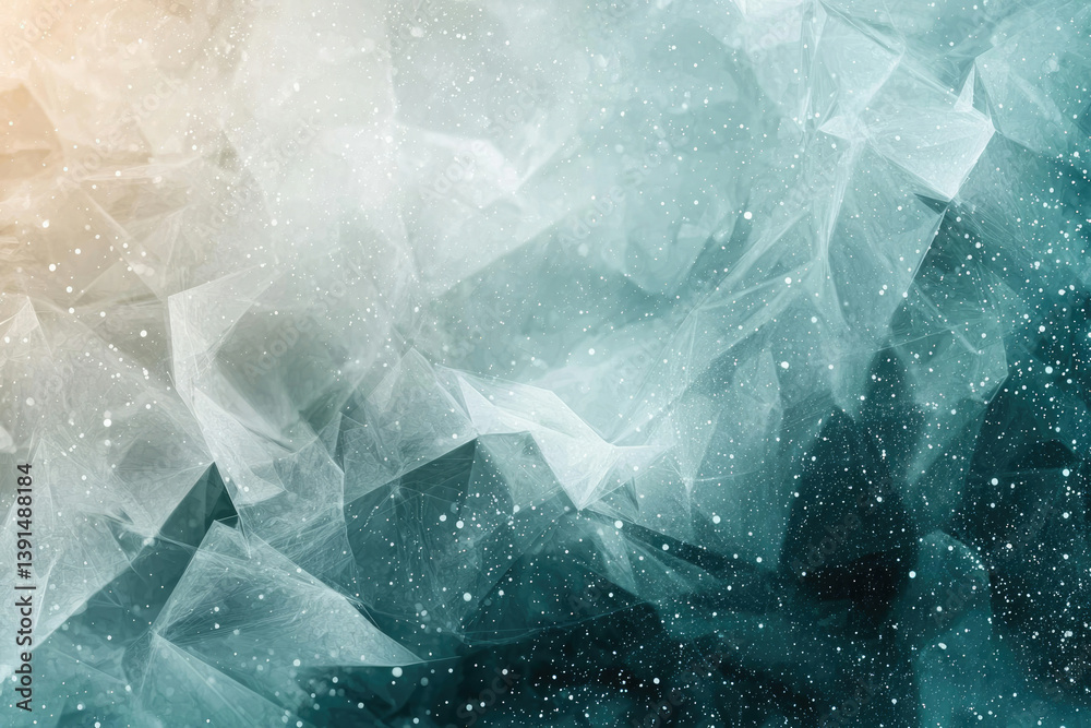Poster abstract teal and white geometric pattern with scattered light, resembling ice crystals or a nebula.