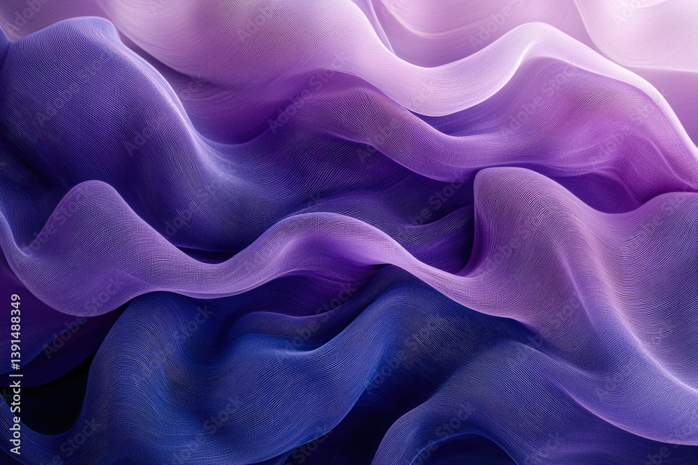 Poster Abstract image of flowing purple and blue fabric with a gradient effect creating a smooth, wavy texture.
