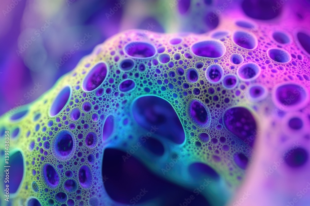 Poster Intricate, psychedelic cellular structure with purple and vibrant gradient hues creates an alien and mesmerizing microscopic view.