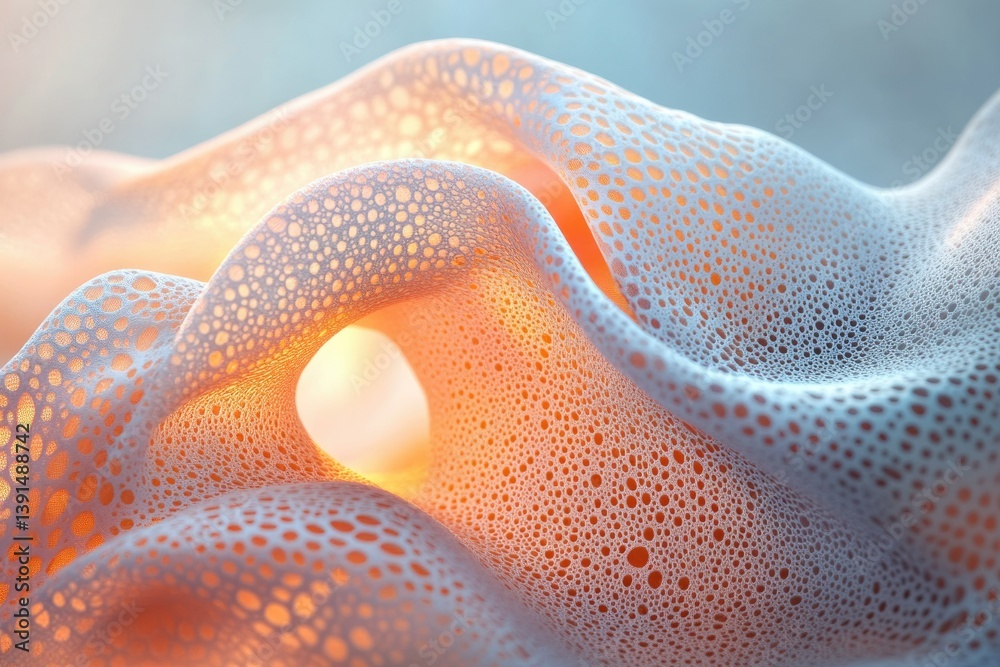 Aufkleber abstract, porous material draped gracefully, illuminated with warm light casting delicate shadows an