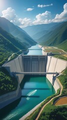 Breathtaking Ultra HD Drone View of Mountain Dam Blending Nature and Engineering in 8K