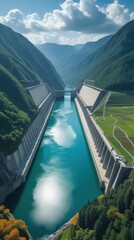 Breathtaking Ultra HD Drone View of Mountain Dam Blending Nature and Engineering in 8K