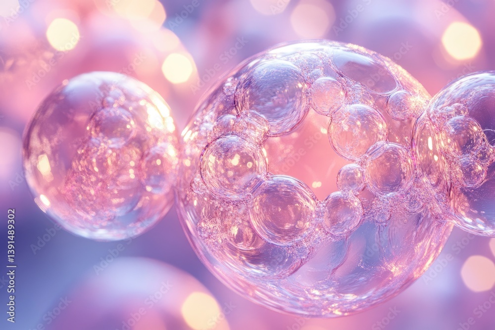 Poster A captivating macro shot of iridescent soap bubbles against a bokeh background creates a dreamy, ethereal aesthetic.