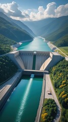 Breathtaking Ultra HD Drone View of Mountain Dam Blending Nature and Engineering in 8K