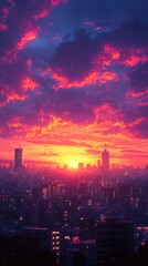 Fototapeta premium Tranquil sunset scene over cityscape high resolution wallpaper