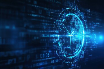 Obraz premium Futuristic clock graphic with digital data stream