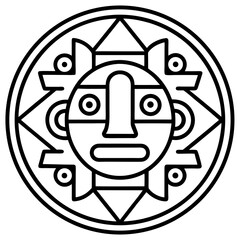 Mayan glyphs in a mandala line art vector illustration 