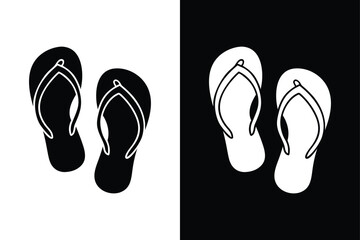 Flip Flops Icon. Black and White Silhouette and Glyph Style Vector Illustration