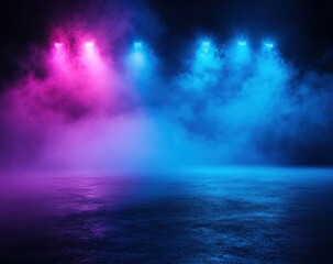 Fototapeta premium Neon stage lights in a smoky setting