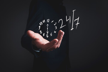 24 hours 7 days in week order execution or service icons.