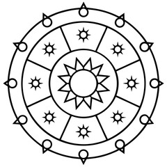 Sacred mandala of the zodiac signs line art vector illustration  