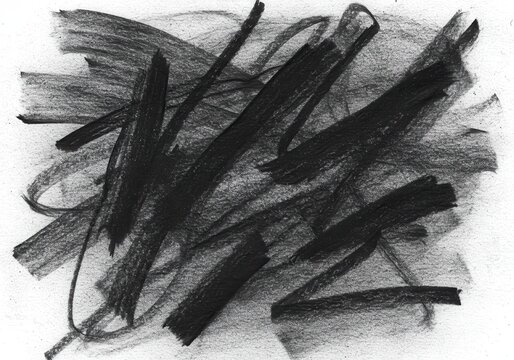 A charcoal drawing featuring bold strokes and smudged textures on a white background surface art piece
