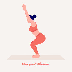 Obraz premium Chair pose. Young woman practicing Yoga pose. Woman workout fitness, aerobic and exercise See less