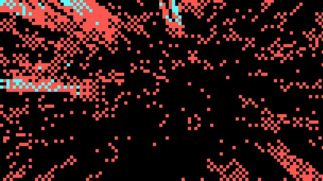 Pixelated abstract Black background with scattered salmon and cyan pixels creating a unique, textured pattern