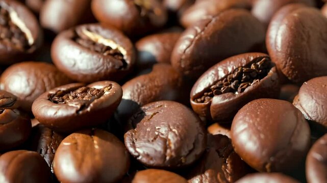 焙煎されたコーヒー豆のクローズアップ / Roasted Coffee Beans Close-Up1
