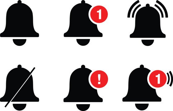 Message bell icon. Doorbell icons for apps like you tube, alert ringing or subscriber alarm symbol, channel messaging reminders bells