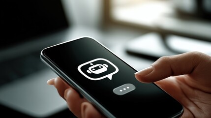 Hand Holding Smartphone Displaying Chatbot Icon