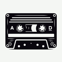 Naklejka premium very simple flat and single minimalist Cassette Tape Reel Silhouettes in black on a white background