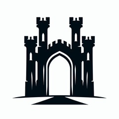 Fototapeta premium very simple flat and single minimalist Castle Gate Arch Silhouette in black on a white background