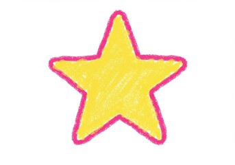 A simple drawing of a yellow star with a pink outline on a plain white background illustration