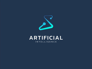 Artificial intelligence with letter s chainlink network lines twisted infinity technology Analysis logo vector design concept. AI technology logotype symbol for advance technology, tech company, ui.