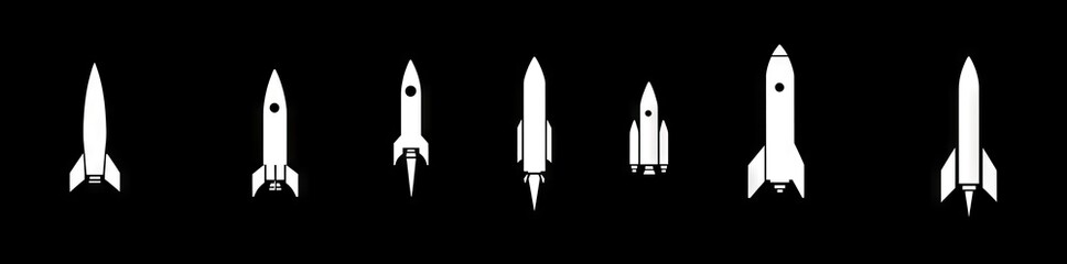 A flat art illustration of a rocket launch, depicted in outline