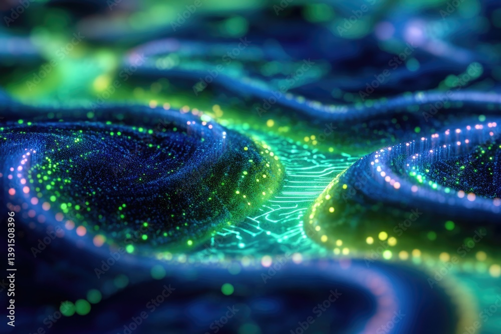 Leinwandbilder abstract, futuristic network landscape with flowing, interconnected circuits and glowing lights, sug
