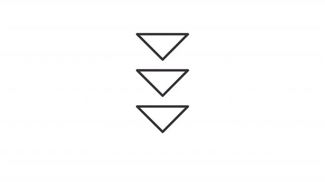 Scroll down line animation. Download sign animated icon. Showing up arrows, moving. Play speed, interface. Modern, online. Outline element on white background. HD video with alpha channel