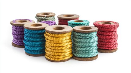 Spools of Coiled Rope Isolated on White Background – Nautical and Industrial Utility Concept