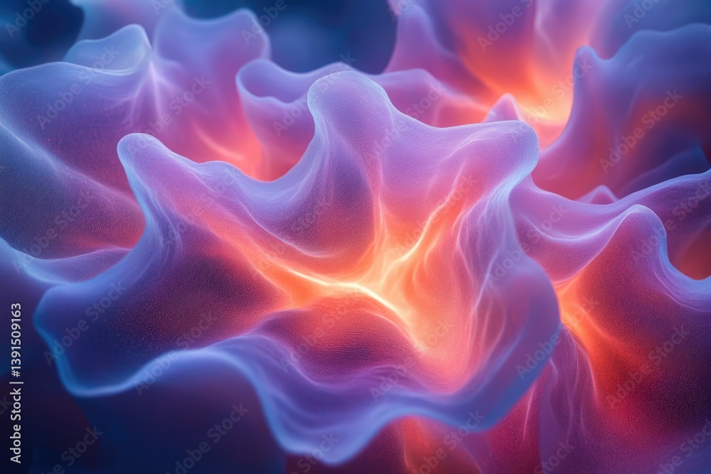 Poster Abstract vibrant waves of violet and orange hues create a dynamic, fluid and mesmerizing, ethereal flow of color and light.