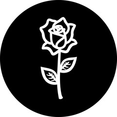 Elegant monochrome rose illustration against a stark black circular backdrop