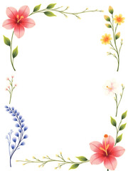 Naklejka premium realist drawing Flower frame, flower background. Mother's Day, Wedding, feminine, isolated flowers. flower decoration, deco, Rose, Lily, background, postcard, mock up, watercolor, colorpencil, gouache