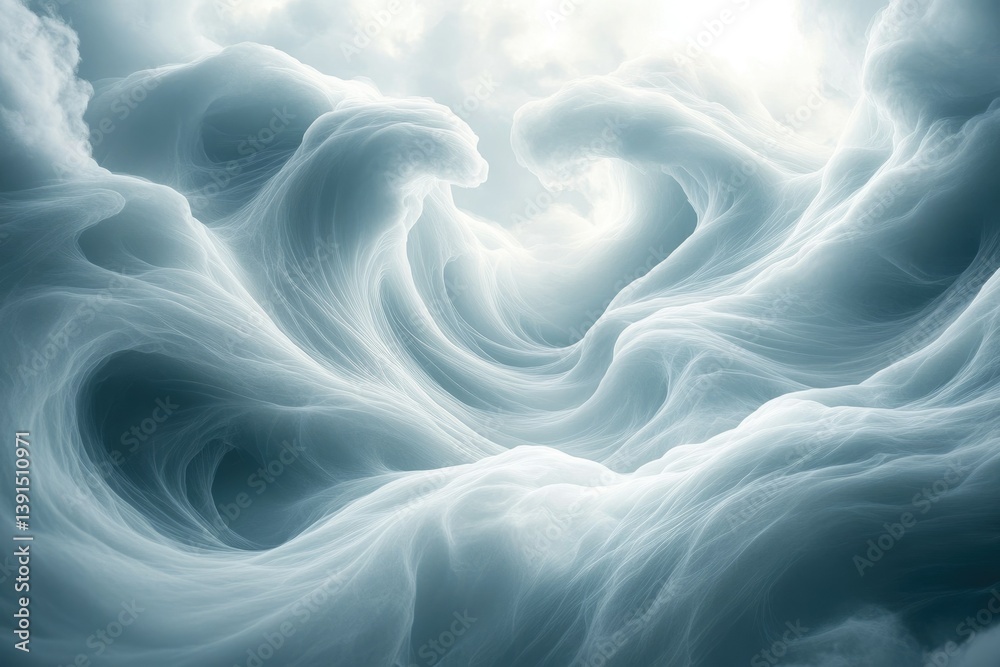 Poster dreamy seascape of flowing clouds. soft, ethereal waves capture movement with light, and texture cre