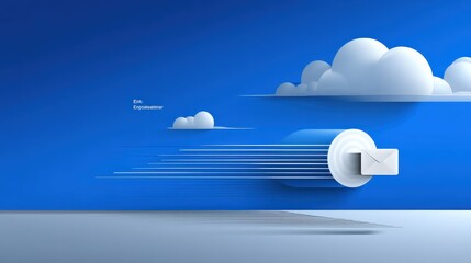 Illustration of Envelope, Circle, Clouds, and Lines on Blue Background