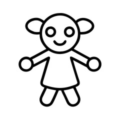 Cute simple doll vector outline illustration for kids toy design and coloring book vector art image