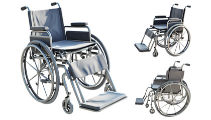 Fototapeta premium Wheelchair isolated on white, collage. Different sides views
