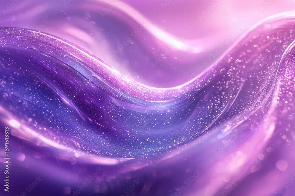 Poster Abstract purple waves with glittering particles, creating a dreamy, ethereal effect.