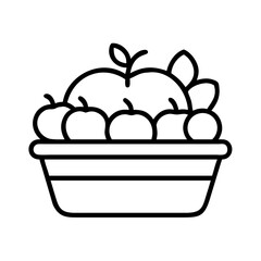 Apple harvest basket vector icon illustration fresh fruit organic food healthy eating outline design symbol 100