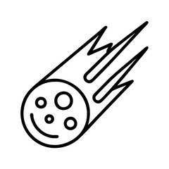 Outline drawing of a comet with tail and craters for astronomy science and space exploration design element