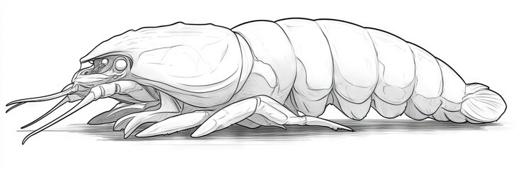 An outline of a cute shrimp, hand-drawn as a sea animal illustration