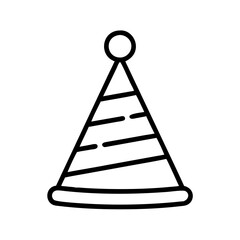 Party hat vector icon illustration for birthday celebration design and festive event decoration element, simple line art